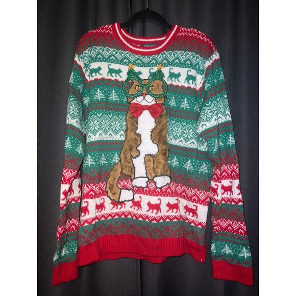 Ugly Christmas Sweater Xmas Size XL Cat - Picture 1 of 3
